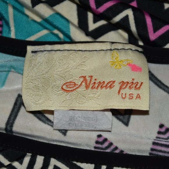 Nina Piu sz S One Shoulder Chevron Print Multi Color Top with Fluttering Sleeve - Picture 9 of 9